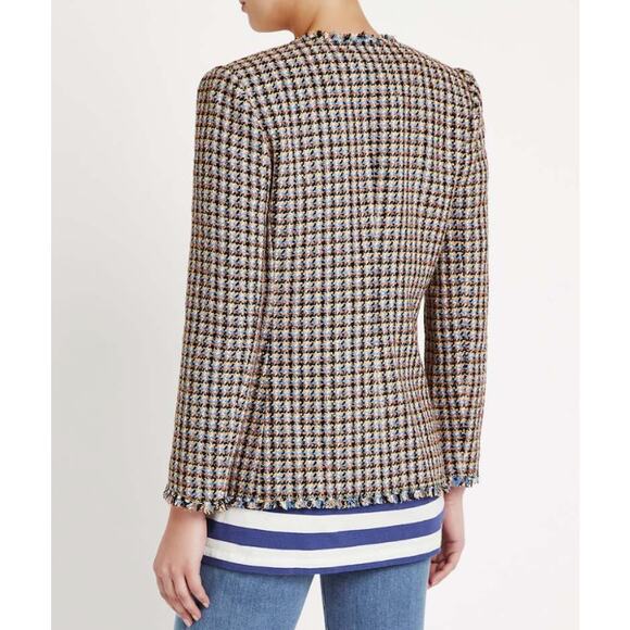 Rebecca Taylor Houndstooth Tweed Jacket Robins Egg Combo Size 2 LIKE NEW - Picture 2 of 10